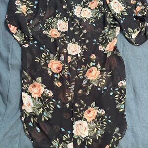 Floral Black silk shawl top